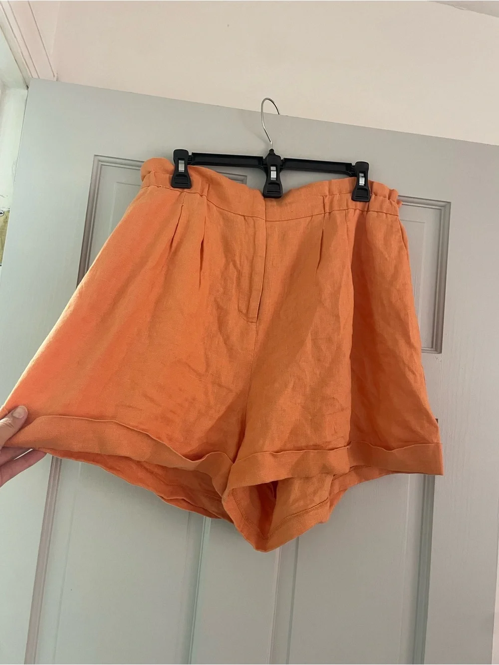 Orange 100% Linen Women's Shorts